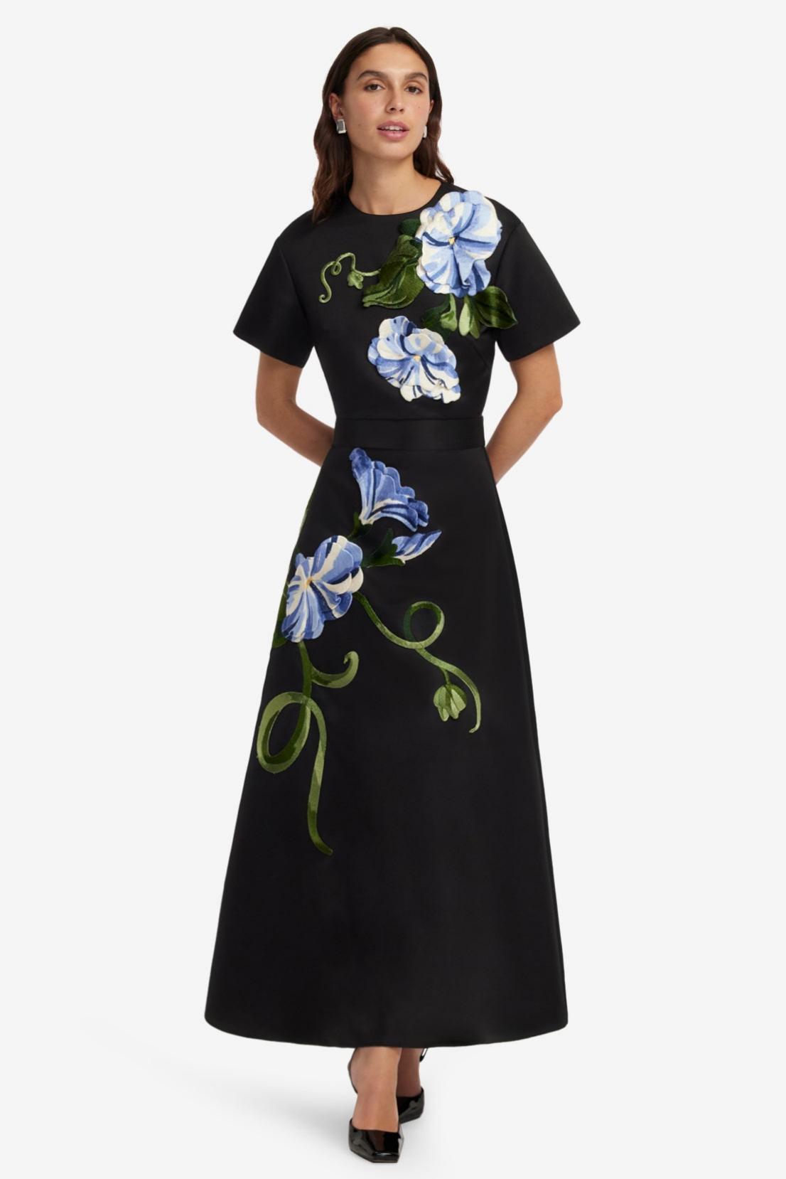 Appliquéd Round Neck Top & High Waist Midi Skirt Set