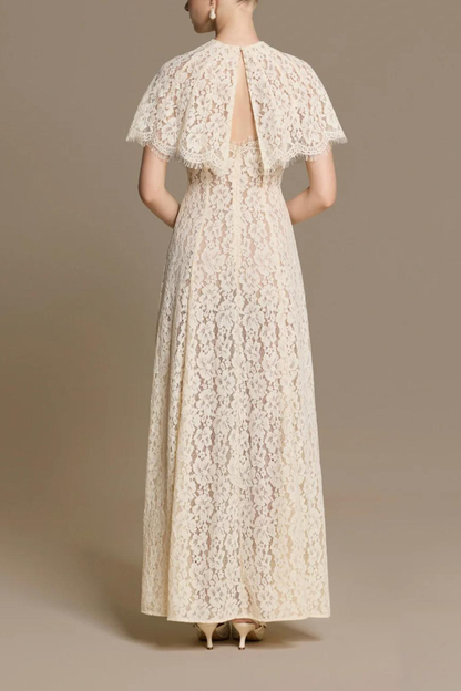 Lace Slip Maxi Dress With Cape