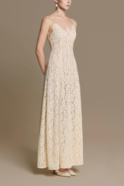 Lace Slip Maxi Dress With Cape