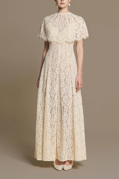 Lace Slip Maxi Dress With Cape