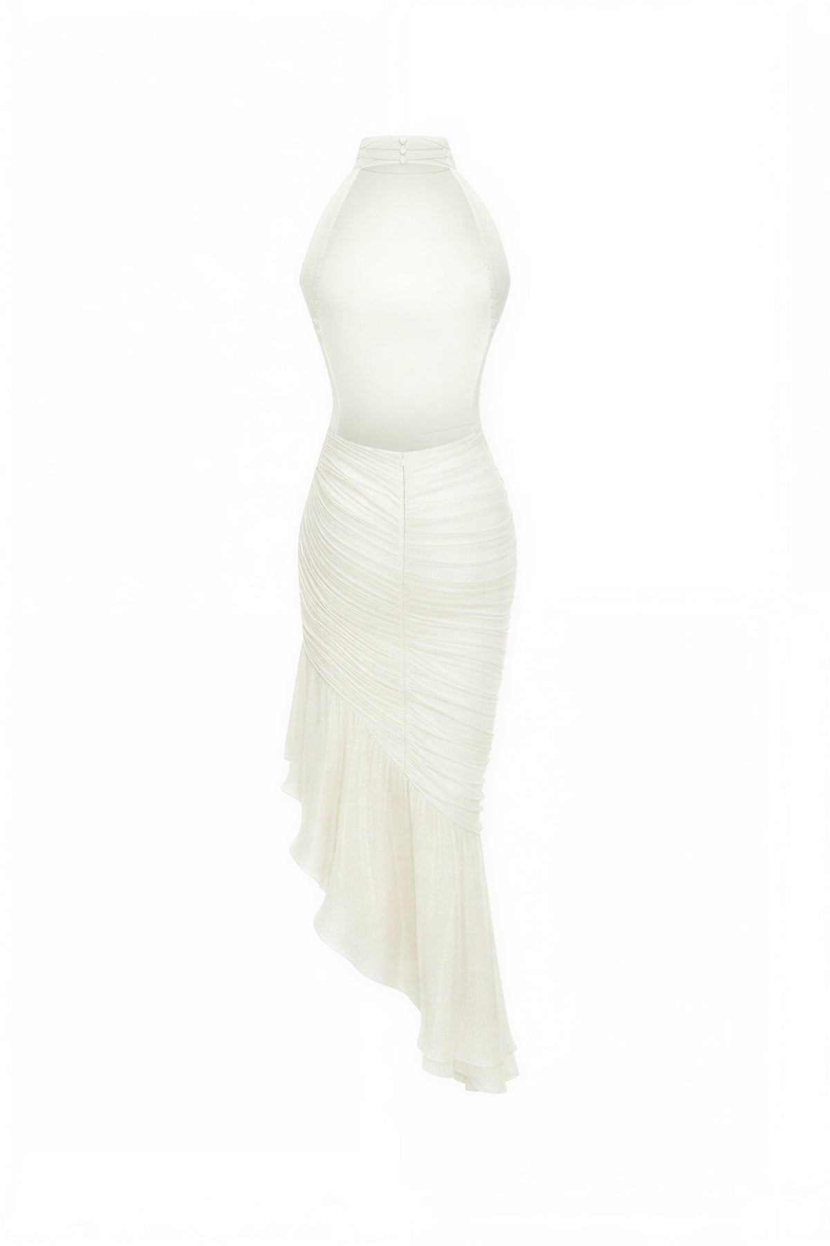 Halter Neck Pleated Ruffle Midi Dress