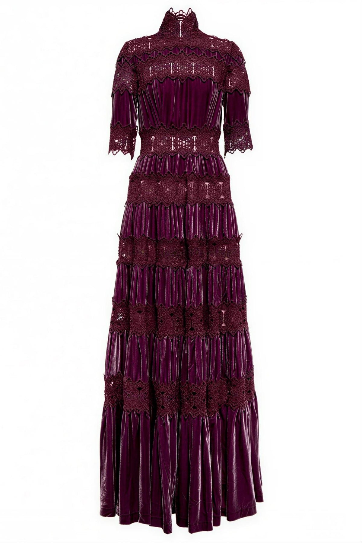 Lace Velvet High Neck Maxi Dress