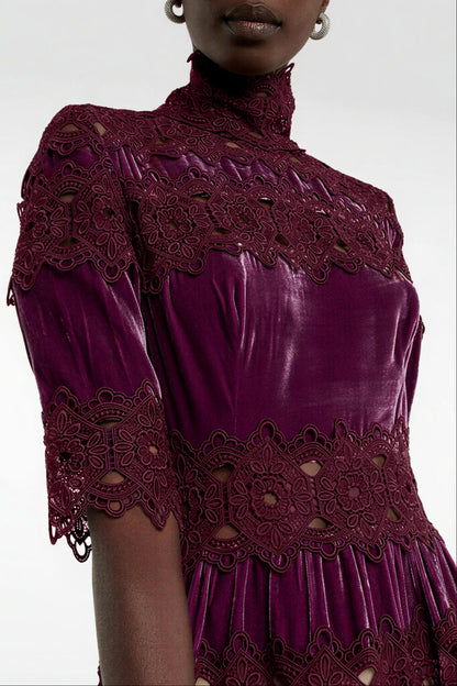 Lace Velvet High Neck Maxi Dress