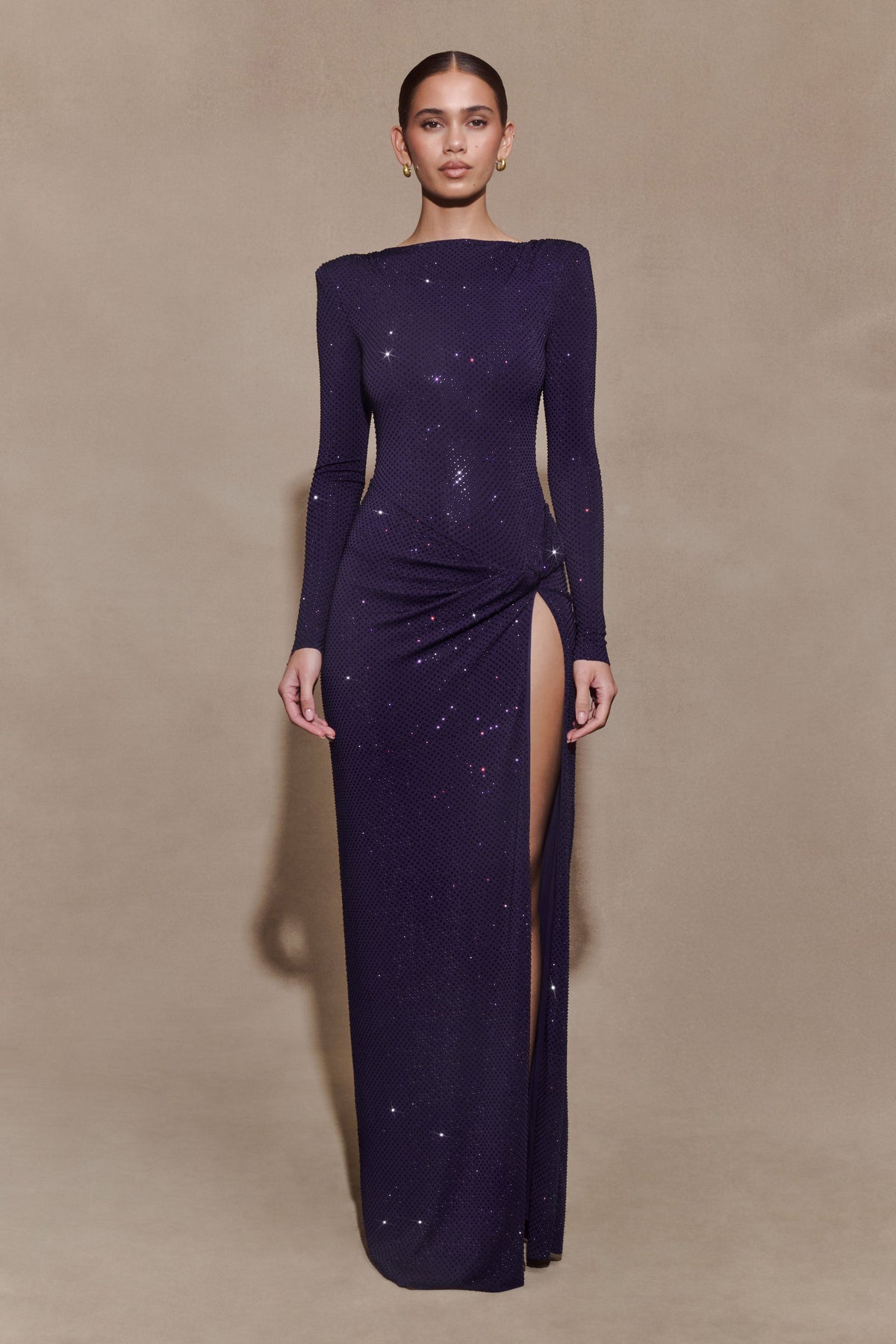 Rhinestone Knotted Bodysuit Maxi Dress