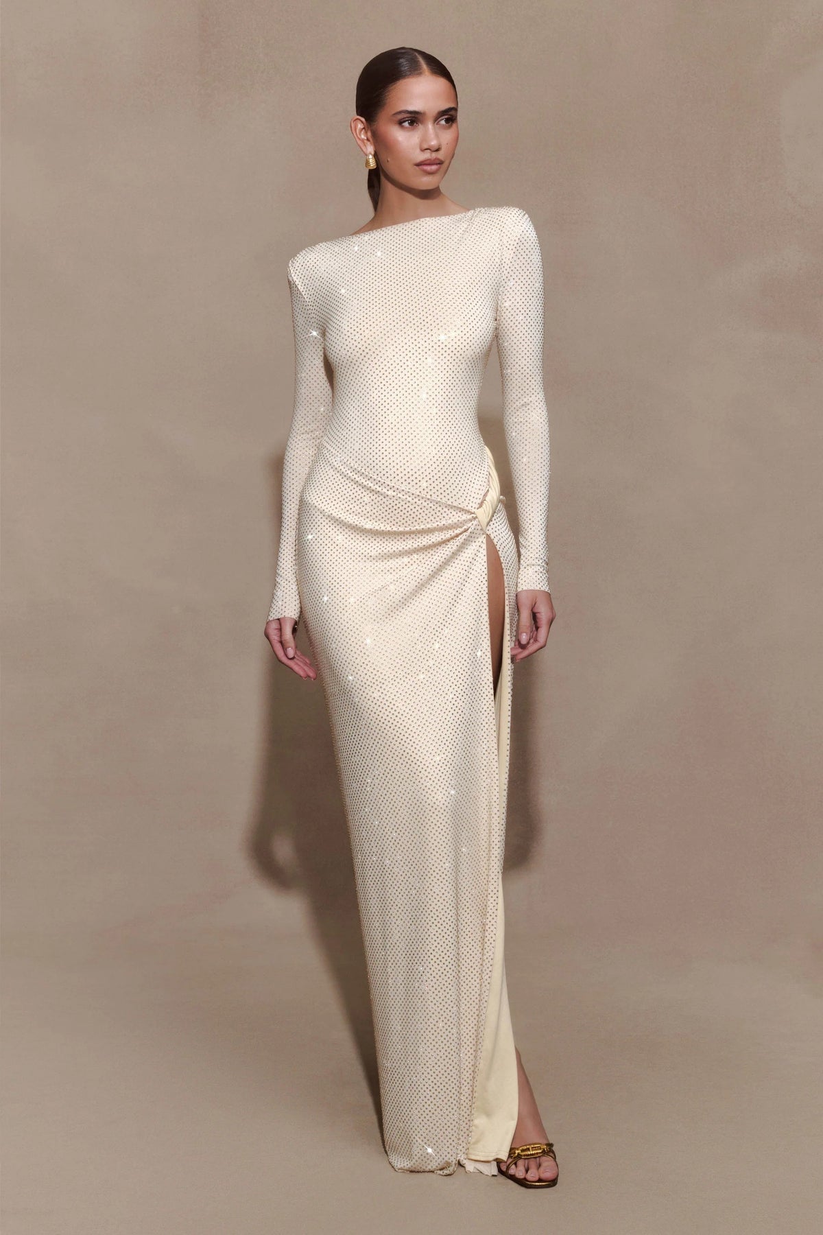 Rhinestone Knotted Bodysuit Maxi Dress