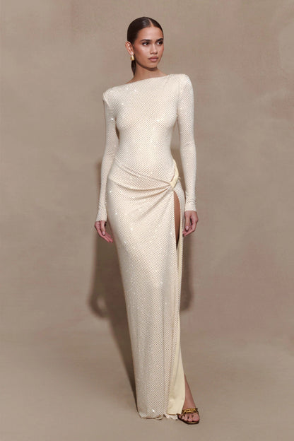 Rhinestone Knotted Bodysuit Maxi Dress