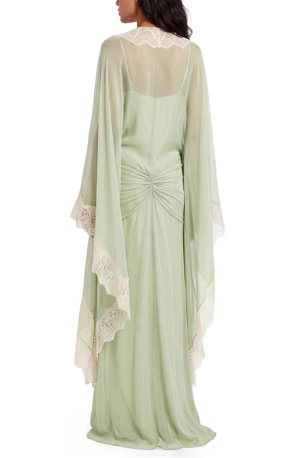 Lace Splicing Gathering Batwing Sleeve Maxi Dress