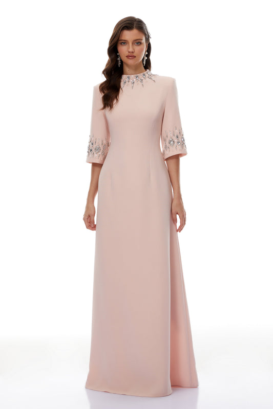Klaudia Pink Embellished Corset Maxi Dress