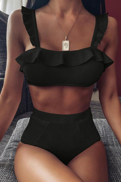 Omyke High Waist Ruffled Bikini Set(3 Colors)