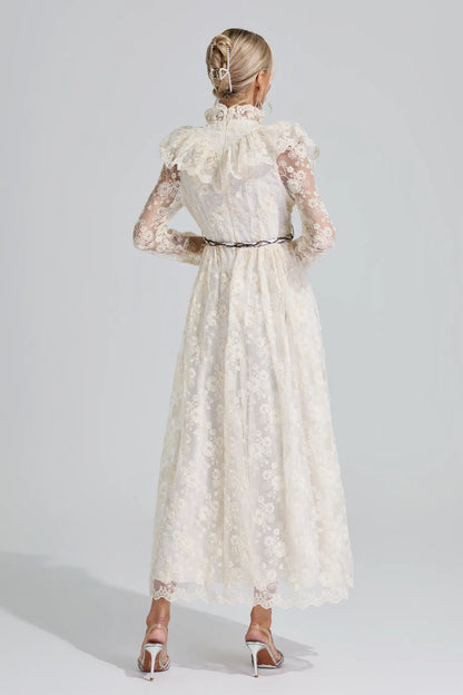 Leah Apricot Stand Collar Lace Dress