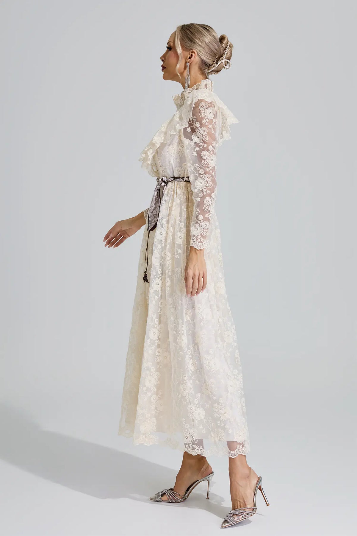 Leah Apricot Stand Collar Lace Dress