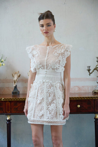 Maïa white floral-embroidered lace mini dress