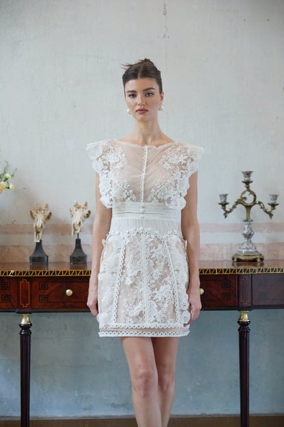 Maïa white floral-embroidered lace mini dress
