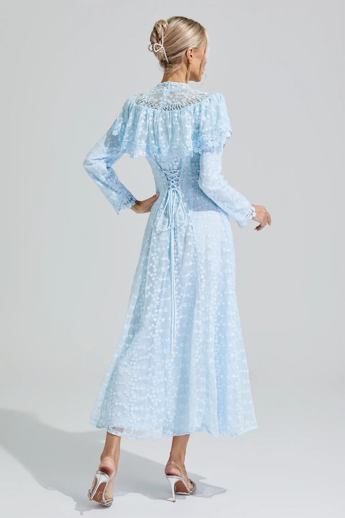Martha Blue Embroidery Lace Dress