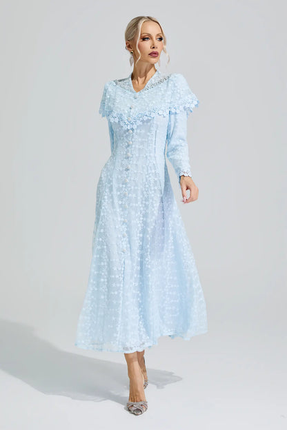 Martha Blue Embroidery Lace Dress