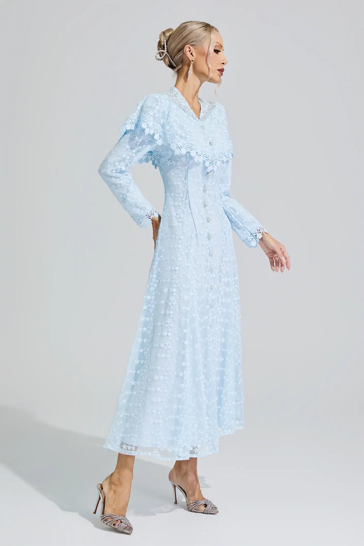 Martha Blue Embroidery Lace Dress