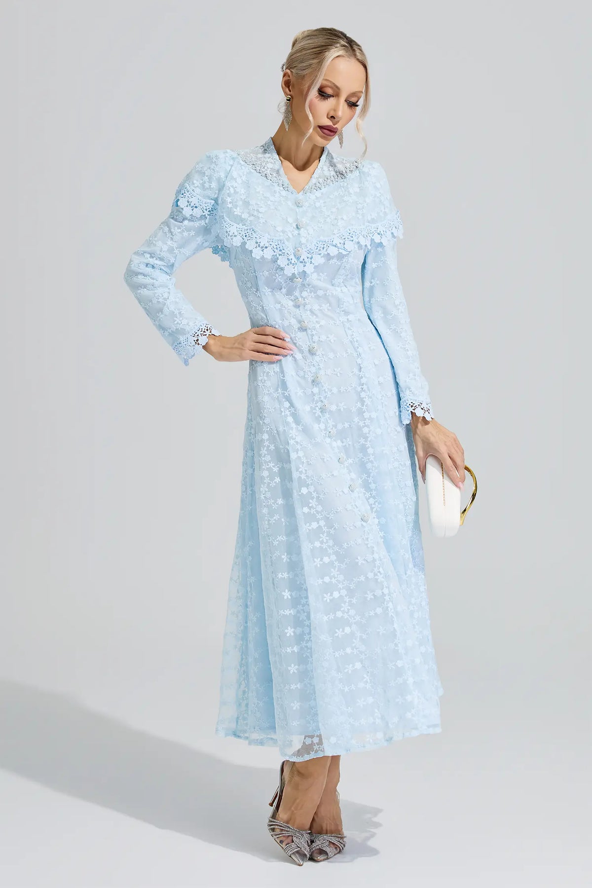 Martha Blue Embroidery Lace Dress