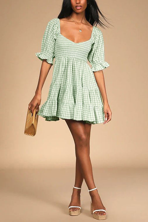 Smocked Gingham Babydoll Dress