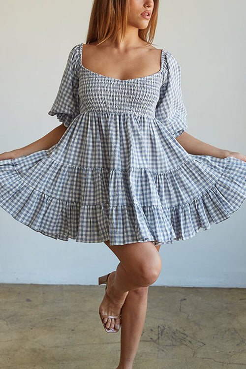 Smocked Gingham Babydoll Dress