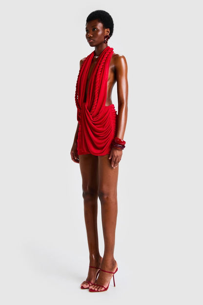 Decorative Rope Halter Neck Backless Mini Dress