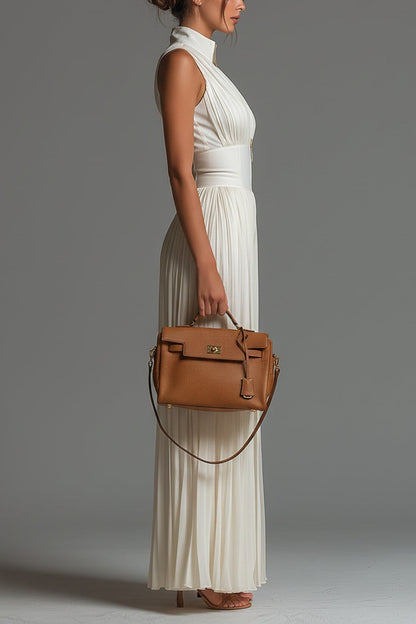 Chiffon Pleated Zip-up Wide-leg Jumpsuit