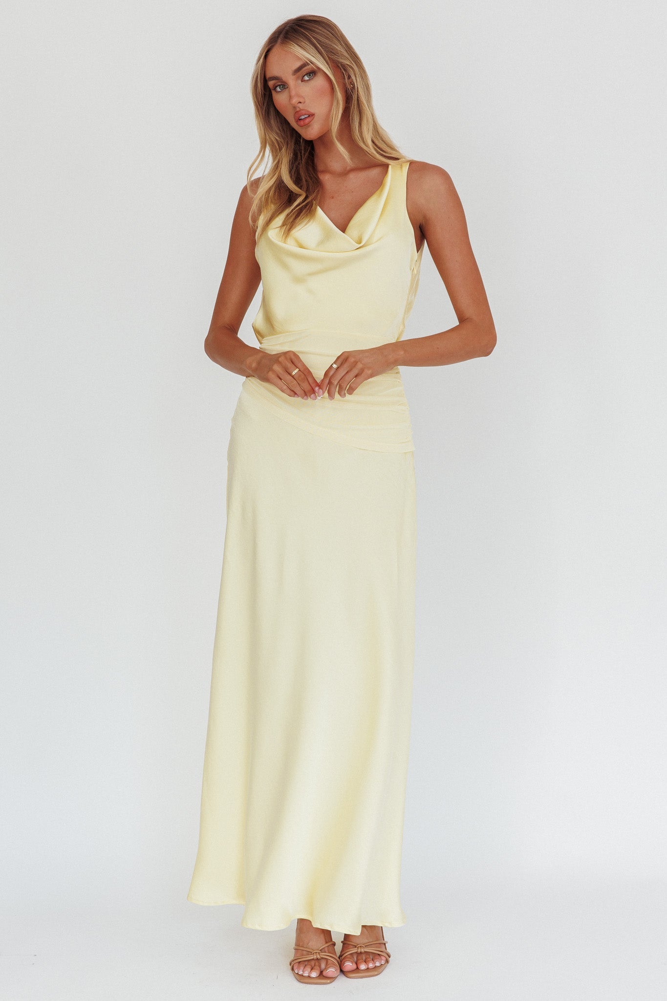 Satin Splicing Mesh Backeless Maxi Dress