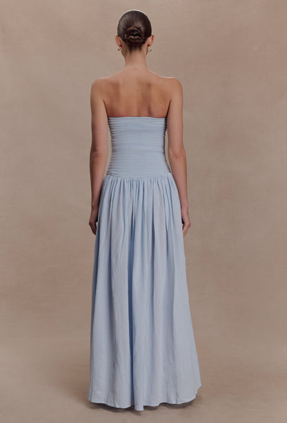 Solid Smocking Strapless Maxi Dress