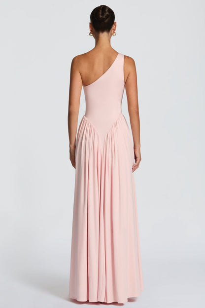 Jersey One Shoulder Gathered Maxi Dress
