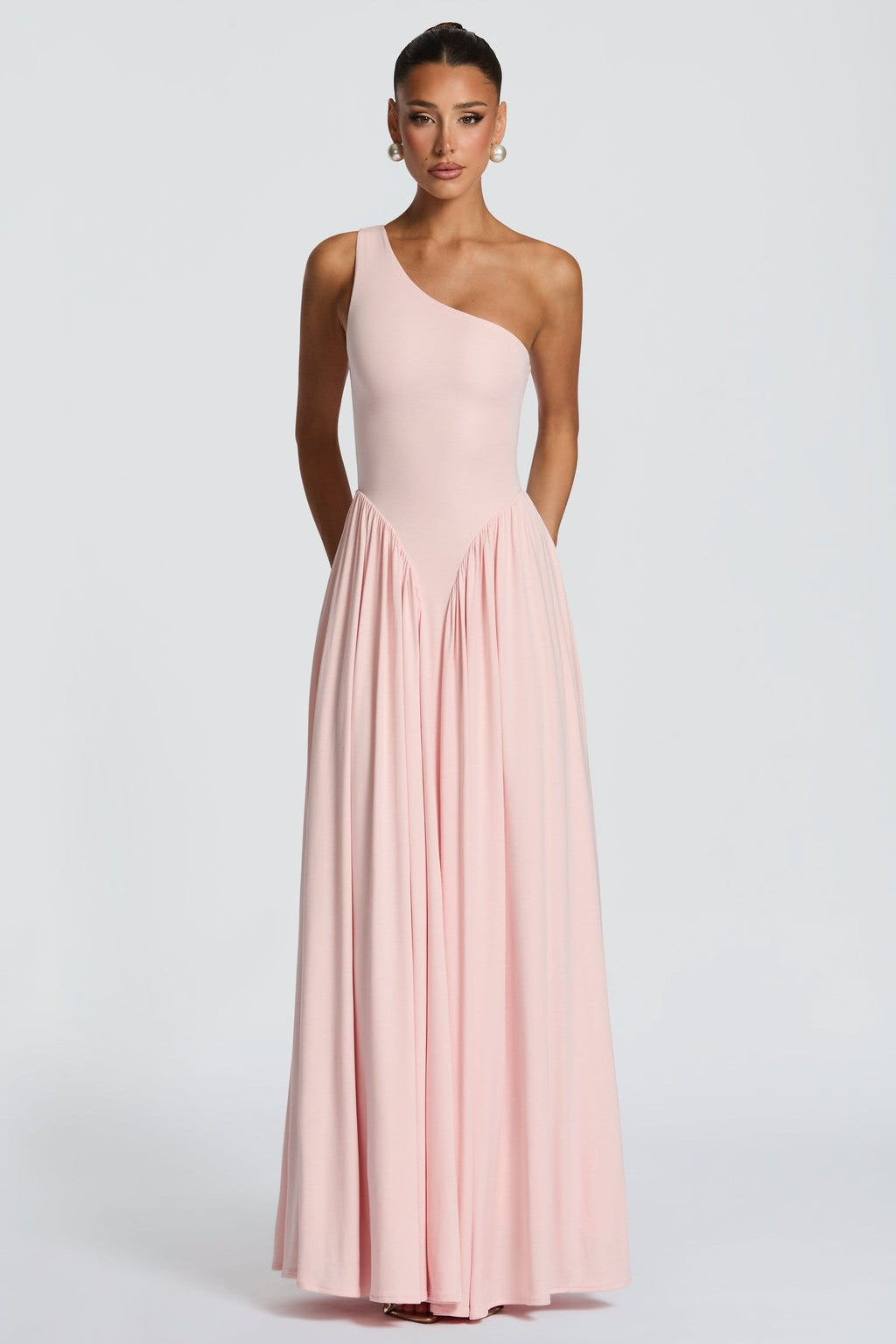 Jersey One Shoulder Gathered Maxi Dress