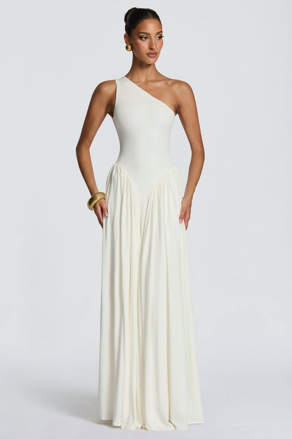 Jersey One Shoulder Gathered Maxi Dress