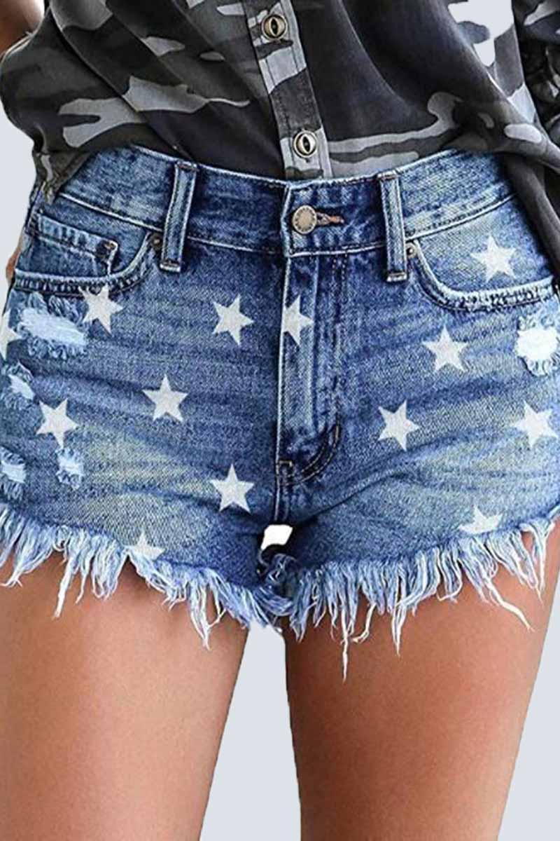 Omyke Cute Star Denim Shorts