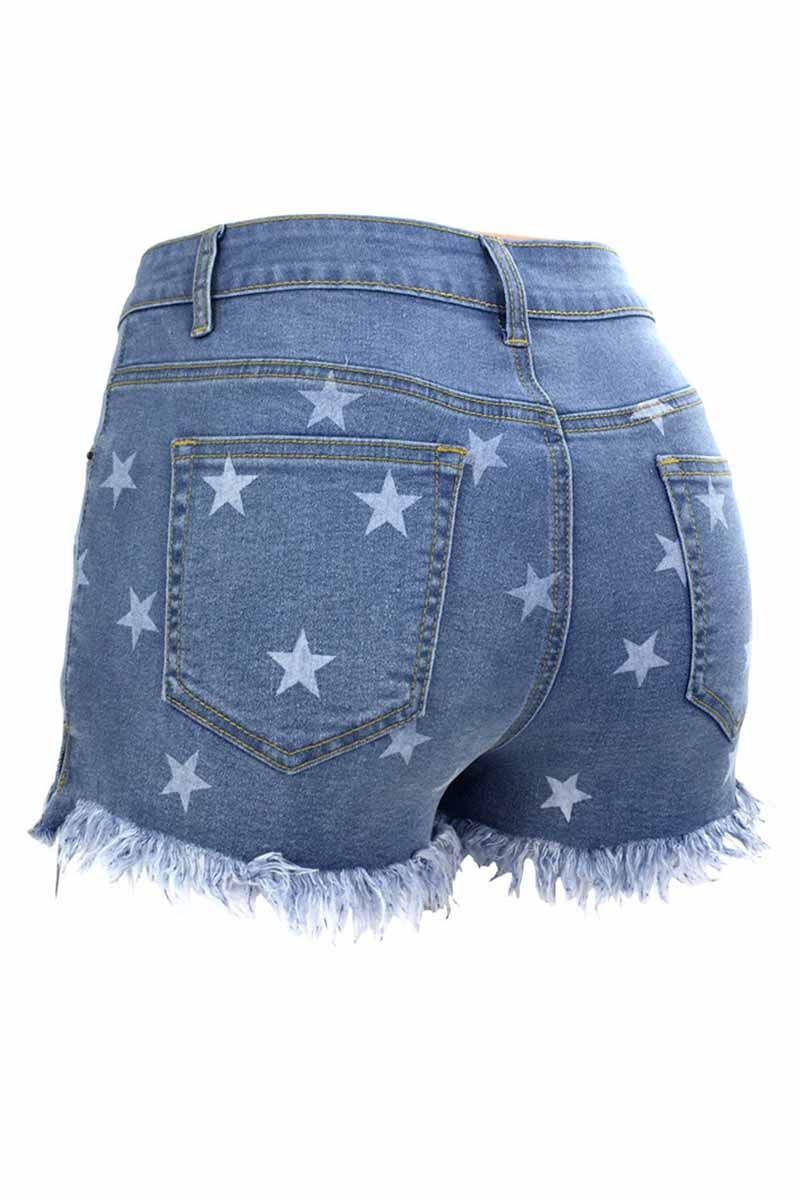 Omyke Cute Star Denim Shorts