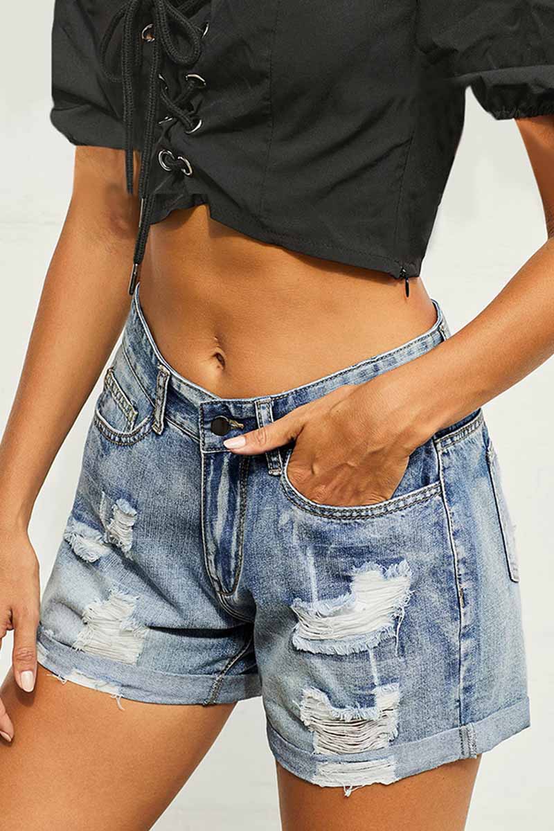 Omyke High Waist Lace-up Denim Shorts