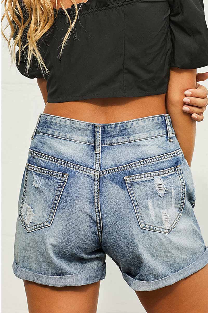 Omyke High Waist Lace-up Denim Shorts