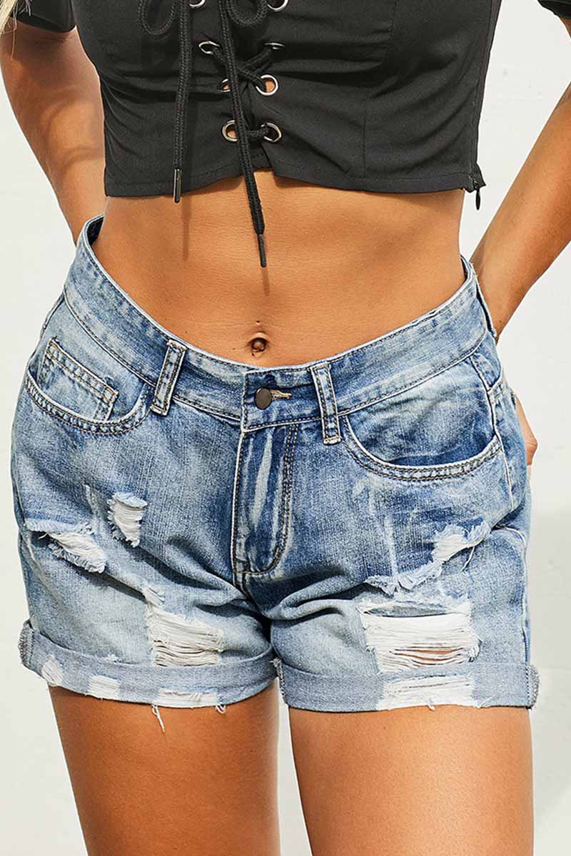 Omyke High Waist Lace-up Denim Shorts