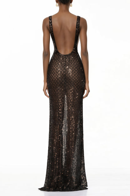 Raelynn Black Deep V-Neck Bodycon Maxi Dress