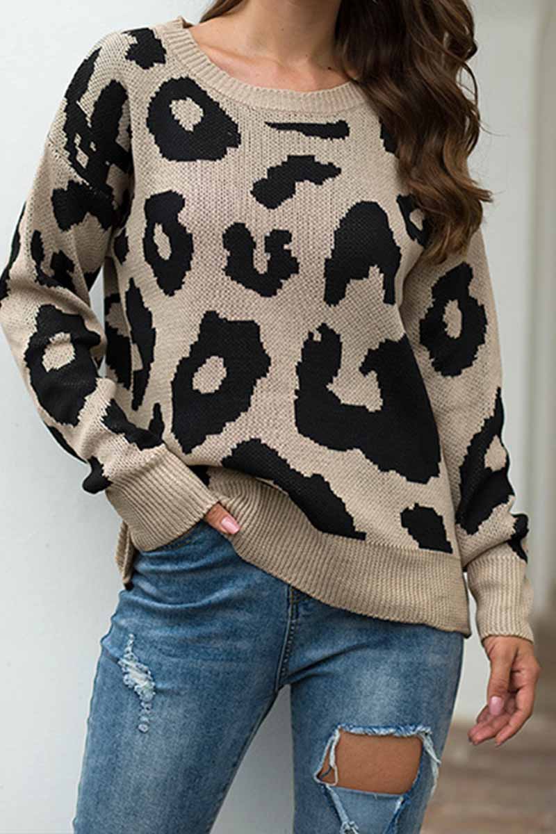 Omyke Loose Style Leopard Sweater