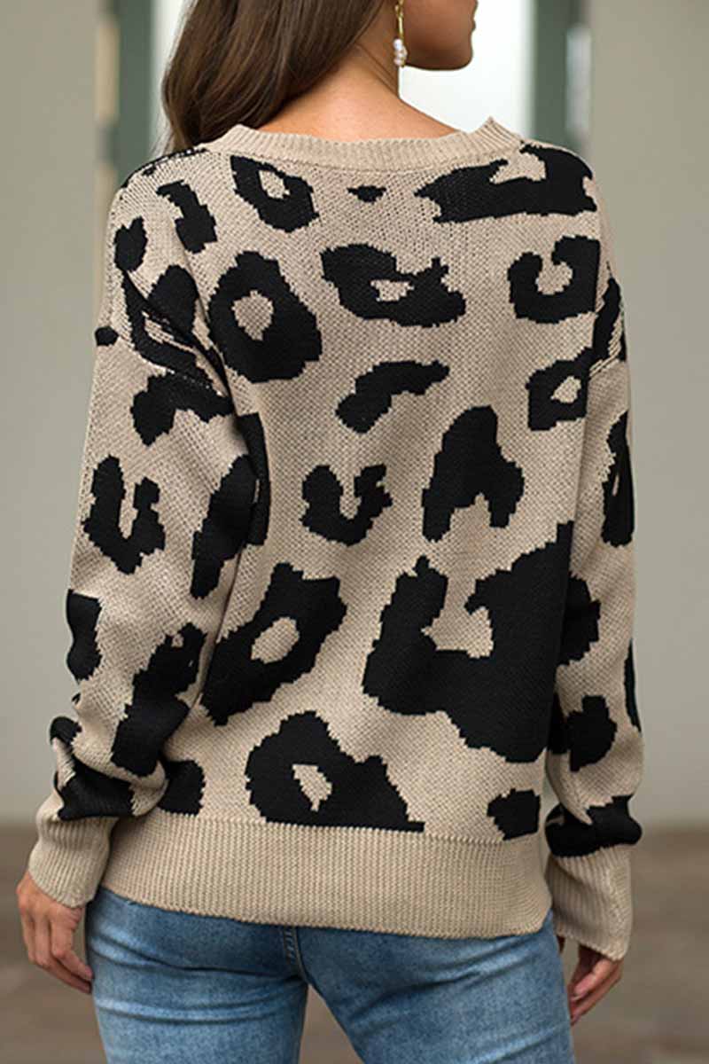 Omyke Loose Style Leopard Sweater