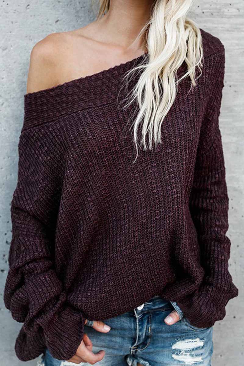 Omyke Off-Shoulder Loose Style Sweater