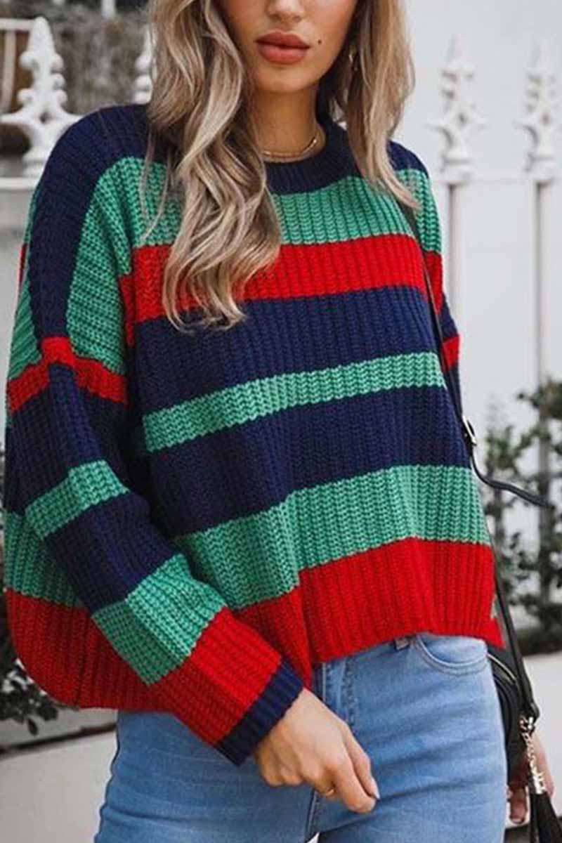 Omyke Round Neck Loose Knit Sweater