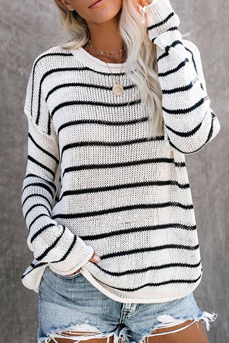 Omyke Loose grid Round Neck Sweater