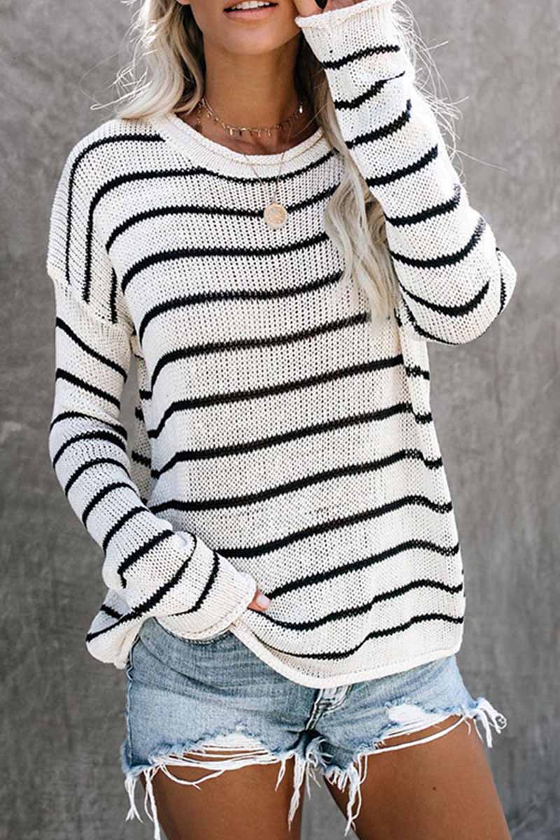 Omyke Loose grid Round Neck Sweater