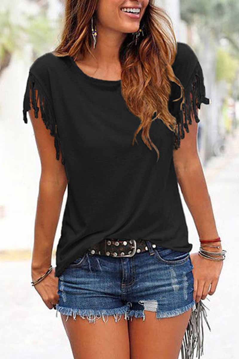 Florcoo Short-sleeve Loose Tassel T-shirt(3 Colors)