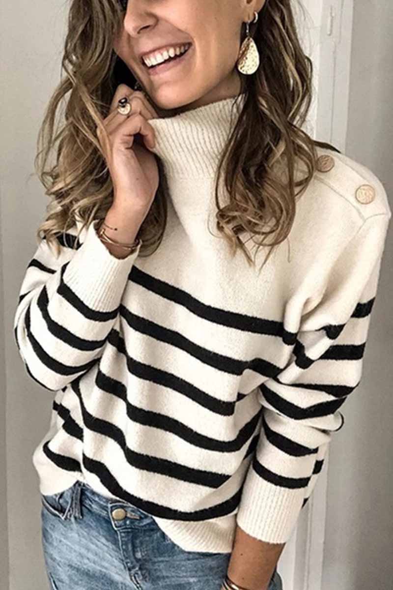 Florcoo Button Design Striped Sweater