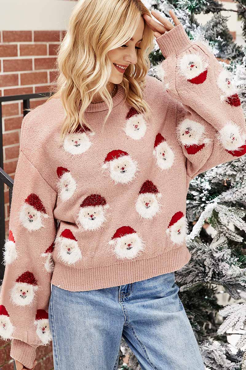 Omyke Casual Loose Round Neck Santa Sweater