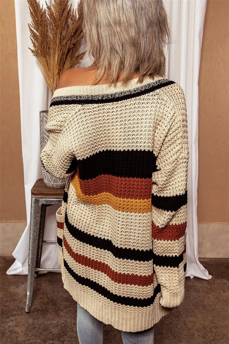 Omyke Long Sleeve Loose V-Neck Cardigan Sweater