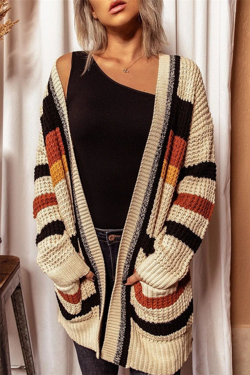 Omyke Long Sleeve Loose V-Neck Cardigan Sweater