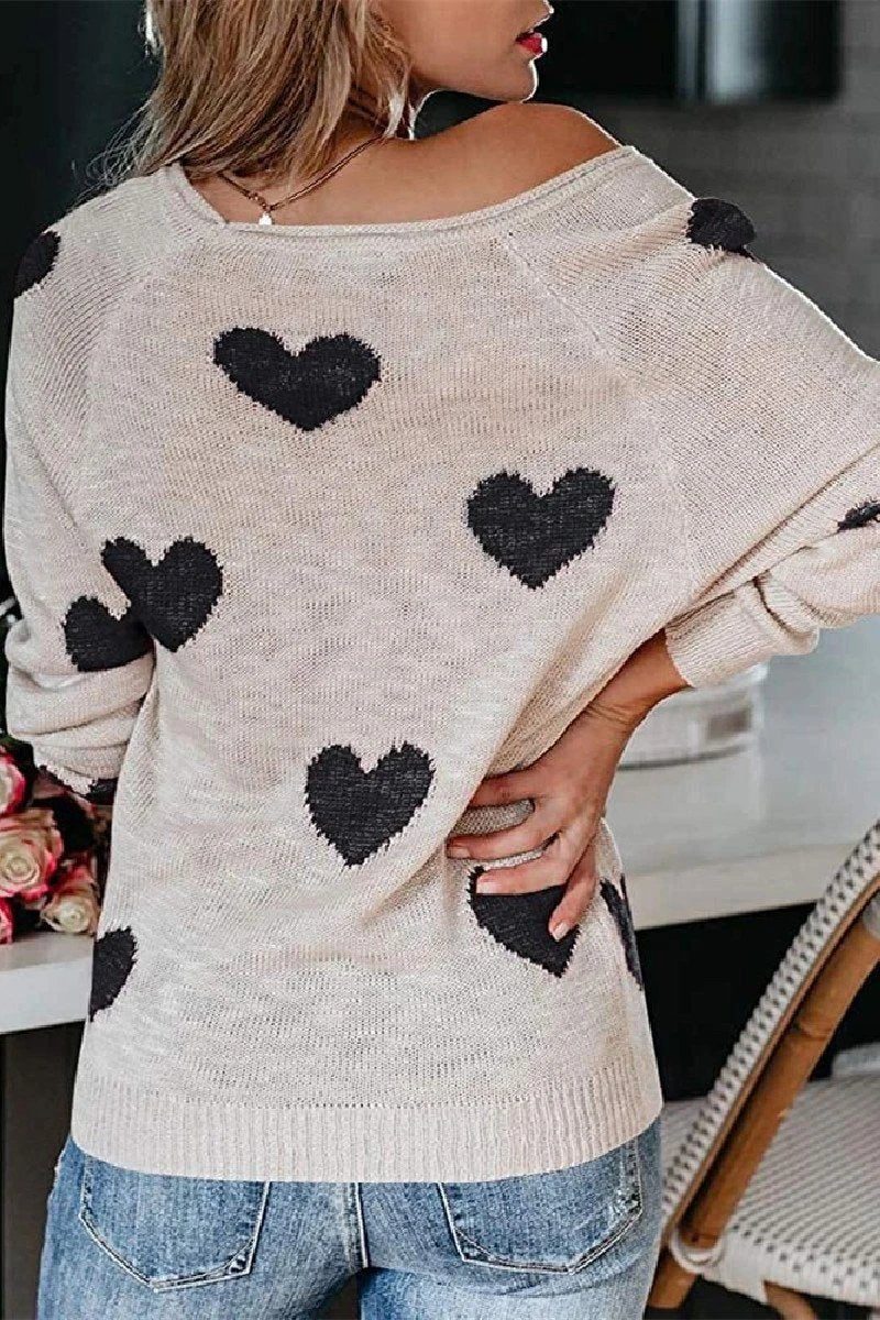 Omyke Loose V-Neck Love Knitted Sweater(5 colors)