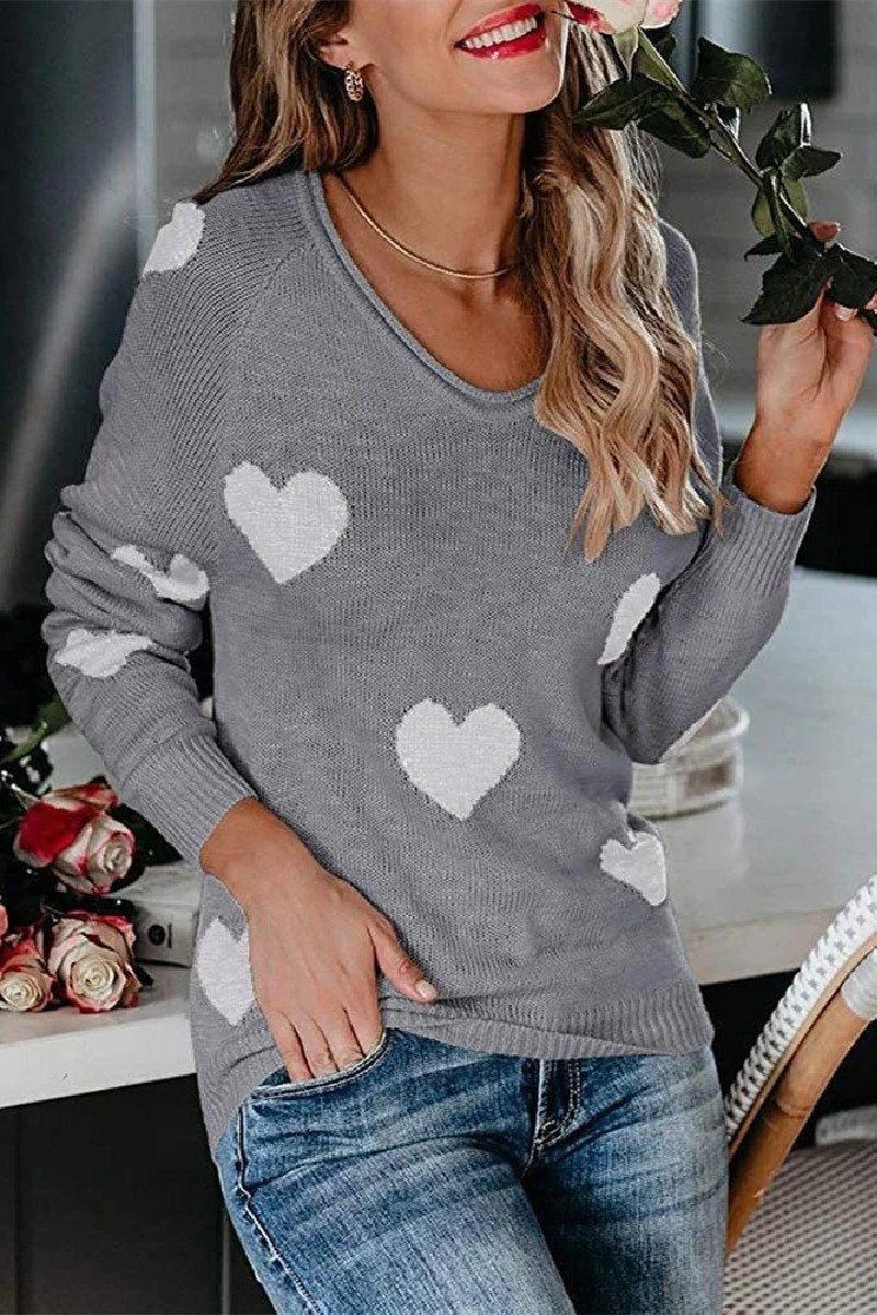 Omyke Loose V-Neck Love Knitted Sweater(5 colors)