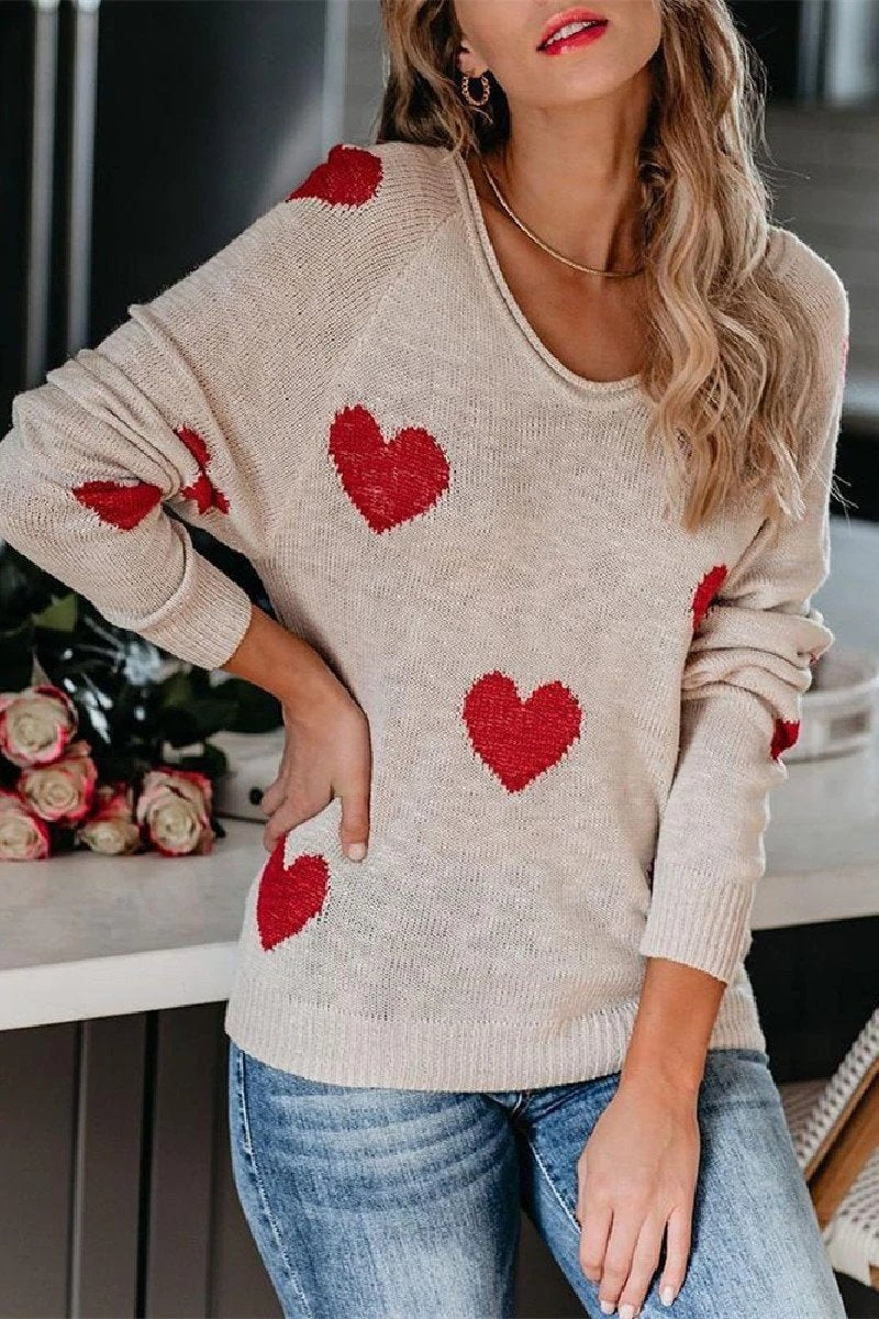 Omyke Loose V-Neck Love Knitted Sweater(5 colors)